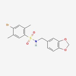 molecular formula C16H16BrNO4S B2357059 N-(1,3-苯二氧杂环-5-基甲基)-4-溴-2,5-二甲基苯磺酰胺 CAS No. 940986-27-6