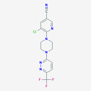 molecular formula C15H12ClF3N6 B2357061 5-Chloro-6-[4-[6-(trifluoromethyl)pyridazin-3-yl]piperazin-1-yl]pyridine-3-carbonitrile CAS No. 2380077-98-3