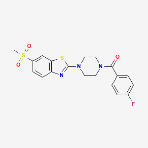 molecular formula C19H18FN3O3S2 B2357078 (4-Fluorophenyl)(4-(6-(methylsulfonyl)benzo[d]thiazol-2-yl)piperazin-1-yl)methanone CAS No. 941962-07-8