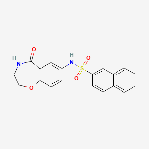 molecular formula C19H16N2O4S B2357105 N-(5-oxo-2,3,4,5-tetrahydrobenzo[f][1,4]oxazepin-7-yl)naphthalene-2-sulfonamide CAS No. 922554-27-6
