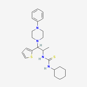 molecular formula C24H34N4S2 B2357113 1-Cyclohexyl-3-(1-(4-phenylpiperazin-1-yl)-1-(thiophen-2-yl)propan-2-yl)thiourea CAS No. 863017-71-4