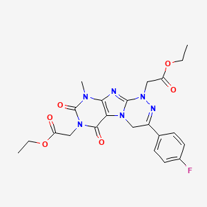 molecular formula C22H23FN6O6 B2357202 ethyl 2-{7-[(ethoxycarbonyl)methyl]-3-(4-fluorophenyl)-9-methyl-6,8-dioxo-5,7, 9-trihydro-4H-1,2,4-triazino[4,3-h]purinyl}acetate CAS No. 898410-65-6