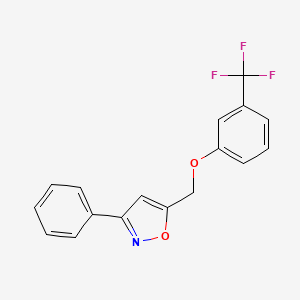 molecular formula C17H12F3NO2 B2357206 3-Phenyl-5-{[3-(trifluoromethyl)phenoxy]methyl}isoxazole CAS No. 551921-33-6