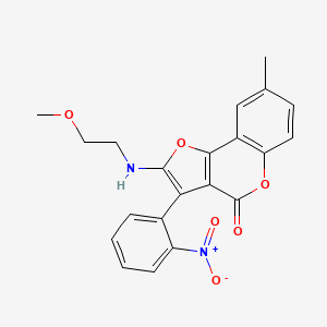 molecular formula C21H18N2O6 B2357212 2-((2-methoxyethyl)amino)-8-methyl-3-(2-nitrophenyl)-4H-furo[3,2-c]chromen-4-one CAS No. 923217-25-8