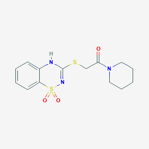 molecular formula C14H17N3O3S2 B2357223 2-((1,1-二氧化-4H-苯并[e][1,2,4]噻二嗪-3-基)硫代)-1-(哌啶-1-基)乙酮 CAS No. 899975-90-7