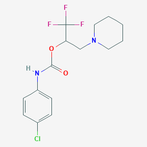 molecular formula C15H18ClF3N2O2 B2357230 2,2,2-trifluoro-1-(piperidinomethyl)ethyl N-(4-chlorophenyl)carbamate CAS No. 477848-25-2