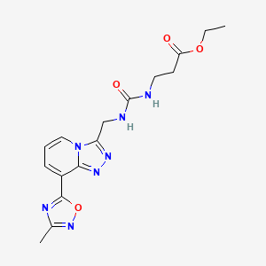 molecular formula C16H19N7O4 B2357245 3-(3-((8-(3-甲基-1,2,4-噁二唑-5-基)-[1,2,4]三唑并[4,3-a]吡啶-3-基)甲基)脲基)丙酸乙酯 CAS No. 2034531-92-3