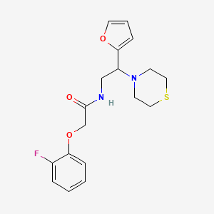 molecular formula C18H21FN2O3S B2357250 2-(2-氟苯氧基)-N-(2-(呋喃-2-基)-2-硫代吗啉乙基)乙酰胺 CAS No. 2034548-23-5
