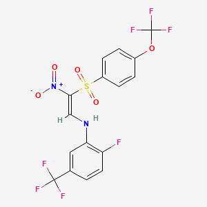 2-((2-Fluoro-5-(trifluoromethyl)phenyl)amino)-1-nitro-1-((4-(trifluoromethoxy)phenyl)sulfonyl)ethene