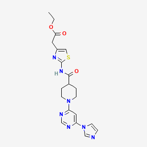B2357287 ethyl 2-(2-(1-(6-(1H-imidazol-1-yl)pyrimidin-4-yl)piperidine-4-carboxamido)thiazol-4-yl)acetate CAS No. 1351604-91-5