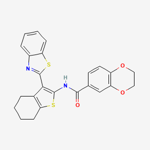 molecular formula C24H20N2O3S2 B2357288 N-[3-(1,3-苯并噻唑-2-基)-4,5,6,7-四氢-1-苯并噻吩-2-基]-2,3-二氢-1,4-苯二氧杂环-6-甲酰胺 CAS No. 477553-26-7