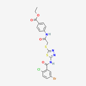 B2357298 Ethyl 4-(2-((5-(5-bromo-2-chlorobenzamido)-1,3,4-thiadiazol-2-yl)thio)acetamido)benzoate CAS No. 317328-91-9