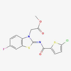 B2357318 2-[2-[(5-Chloro-2-thiophenyl)-oxomethyl]imino-6-fluoro-1,3-benzothiazol-3-yl]acetic acid methyl ester CAS No. 1164467-63-3
