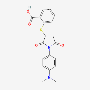 molecular formula C19H18N2O4S B2357323 2-((1-(4-(二甲氨基)苯基)-2,5-二氧代吡咯烷-3-基)硫代)苯甲酸 CAS No. 367908-50-7