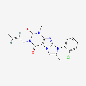 molecular formula C19H18ClN5O2 B2357347 (E)-3-(but-2-en-1-yl)-8-(2-chlorophenyl)-1,7-dimethyl-1H-imidazo[2,1-f]purine-2,4(3H,8H)-dione CAS No. 946261-02-5