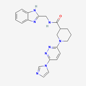 molecular formula C21H22N8O B2357353 N-((1H-benzo[d]imidazol-2-yl)methyl)-1-(6-(1H-imidazol-1-yl)pyridazin-3-yl)piperidine-3-carboxamide CAS No. 1286719-08-1