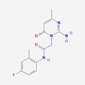 molecular formula C14H15FN4O2 B2357381 2-[2-氨基-4-甲基-6-氧代-1(6H)-嘧啶基]-N~1~-(4-氟-2-甲基苯基)乙酰胺 CAS No. 1251631-84-1