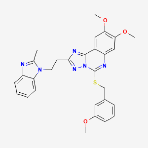 molecular formula C29H28N6O3S B2357389 8,9-dimethoxy-5-[(3-methoxybenzyl)thio]-2-[2-(2-methyl-1H-benzimidazol-1-yl)ethyl][1,2,4]triazolo[1,5-c]quinazoline CAS No. 901877-42-7