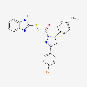 molecular formula C25H21BrN4O2S B2357419 2-((1H-benzo[d]imidazol-2-yl)thio)-1-(3-(4-bromophenyl)-5-(4-methoxyphenyl)-4,5-dihydro-1H-pyrazol-1-yl)ethanone CAS No. 403837-07-0