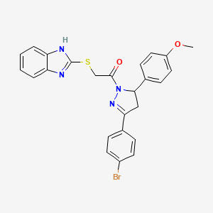 molecular formula C25H21BrN4O2S B2357419 2-((1H-苯并[d]咪唑-2-基)硫代)-1-(3-(4-溴苯基)-5-(4-甲氧基苯基)-4,5-二氢-1H-吡唑-1-基)乙酮 CAS No. 403837-07-0