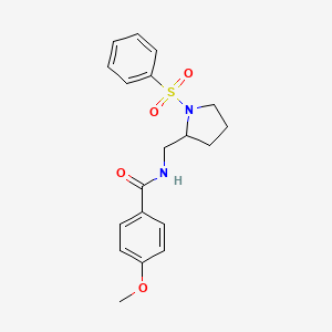 molecular formula C19H22N2O4S B2357437 4-甲氧基-N-((1-(苯磺酰基)吡咯烷-2-基)甲基)苯甲酰胺 CAS No. 887861-26-9