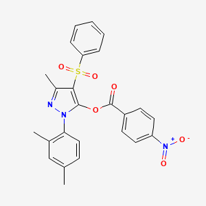 molecular formula C25H21N3O6S B2357454 1-(2,4-dimethylphenyl)-3-methyl-4-(phenylsulfonyl)-1H-pyrazol-5-yl 4-nitrobenzoate CAS No. 851094-27-4