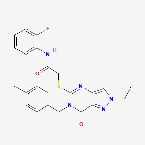 molecular formula C23H22FN5O2S B2357459 N-(2-Fluorphenyl)-2-((2-ethyl-6-(4-methylbenzyl)-7-oxo-6,7-dihydro-2H-pyrazolo[4,3-d]pyrimidin-5-yl)thio)acetamid CAS No. 894920-92-4