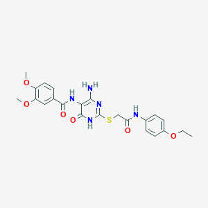 molecular formula C23H25N5O6S B2357460 N-(4-amino-2-((2-((4-ethoxyphenyl)amino)-2-oxoethyl)thio)-6-oxo-1,6-dihydropyrimidin-5-yl)-3,4-dimethoxybenzamide CAS No. 868227-13-8