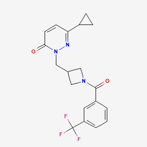 molecular formula C19H18F3N3O2 B2357496 6-Cyclopropyl-2-[[1-[3-(trifluoromethyl)benzoyl]azetidin-3-yl]methyl]pyridazin-3-one CAS No. 2309575-55-9
