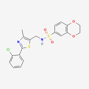 molecular formula C19H17ClN2O4S2 B2357514 N-((2-(2-chlorophenyl)-4-methylthiazol-5-yl)methyl)-2,3-dihydrobenzo[b][1,4]dioxine-6-sulfonamide CAS No. 1421442-27-4