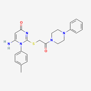 molecular formula C23H25N5O2S B2357517 6-amino-2-((2-oxo-2-(4-phenylpiperazin-1-yl)ethyl)thio)-1-(p-tolyl)pyrimidin-4(1H)-one CAS No. 872629-76-0