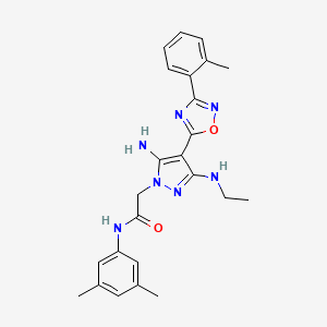 molecular formula C24H27N7O2 B2357519 2-(5-amino-3-(ethylamino)-4-(3-(o-tolyl)-1,2,4-oxadiazol-5-yl)-1H-pyrazol-1-yl)-N-(3,5-dimethylphenyl)acetamide CAS No. 1171522-85-2