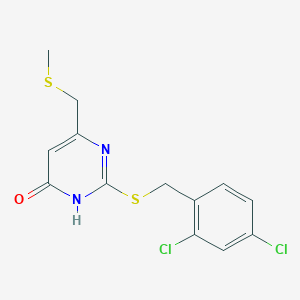 molecular formula C13H12Cl2N2OS2 B2357522 2-[(2,4-Dichlorobenzyl)sulfanyl]-6-[(methylsulfanyl)methyl]-4-pyrimidinol CAS No. 860609-68-3