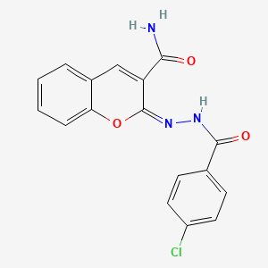 B2357523 (E)-2-(2-(4-chlorobenzoyl)hydrazono)-2H-chromene-3-carboxamide CAS No. 941010-19-1