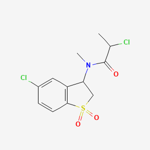 molecular formula C12H13Cl2NO3S B2357525 2-Chloro-N-(5-chloro-1,1-dioxo-2,3-dihydro-1-benzothiophen-3-yl)-N-methylpropanamide CAS No. 2411287-50-6