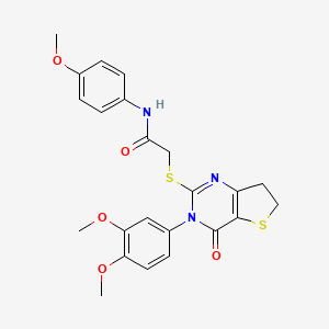 molecular formula C23H23N3O5S2 B2357534 2-((3-(3,4-dimethoxyphenyl)-4-oxo-3,4,6,7-tetrahydrothieno[3,2-d]pyrimidin-2-yl)thio)-N-(4-methoxyphenyl)acetamide CAS No. 877655-90-8