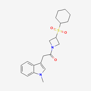 molecular formula C20H26N2O3S B2357538 1-(3-(环己基磺酰基)氮杂环丁-1-基)-2-(1-甲基-1H-吲哚-3-基)乙酮 CAS No. 1795491-82-5