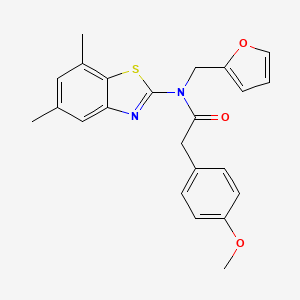 molecular formula C23H22N2O3S B2357539 N-(5,7-dimethylbenzo[d]thiazol-2-yl)-N-(furan-2-ylmethyl)-2-(4-methoxyphenyl)acetamide CAS No. 923508-61-6