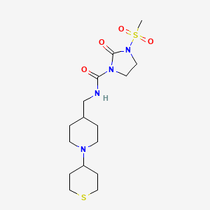 molecular formula C16H28N4O4S2 B2357544 3-(甲磺酰基)-2-氧代-N-((1-(四氢-2H-噻吩-4-基)哌啶-4-基)甲基)咪唑烷-1-甲酰胺 CAS No. 2034617-69-9