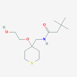 molecular formula C14H27NO3S B2357552 N-((4-(2-hydroxyethoxy)tetrahydro-2H-thiopyran-4-yl)methyl)-3,3-dimethylbutanamide CAS No. 2320861-16-1