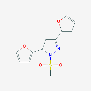 molecular formula C12H12N2O4S B2357573 3,5-di(furan-2-yl)-1-(methylsulfonyl)-4,5-dihydro-1H-pyrazole CAS No. 511237-66-4