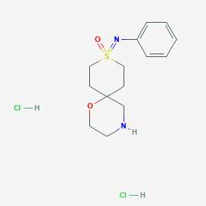 molecular formula C14H22Cl2N2O2S B2357574 9-Phenylimino-1-oxa-9lambda6-thia-4-azaspiro[5.5]undecane 9-oxide;dihydrochloride CAS No. 2375259-60-0