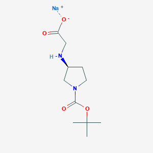 molecular formula C11H19N2NaO4 B2357586 Sodium;2-[[(3S)-1-[(2-methylpropan-2-yl)oxycarbonyl]pyrrolidin-3-yl]amino]acetate CAS No. 2377005-19-9