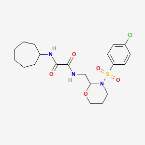molecular formula C20H28ClN3O5S B2357600 N1-((3-((4-chlorophenyl)sulfonyl)-1,3-oxazinan-2-yl)methyl)-N2-cycloheptyloxalamide CAS No. 872722-77-5