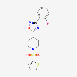molecular formula C17H16FN3O3S2 B2357605 4-[3-(2-Fluorophenyl)-1,2,4-oxadiazol-5-yl]-1-(2-thienylsulfonyl)piperidine CAS No. 946293-96-5