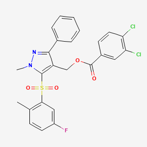 {5-[(5-fluoro-2-methylphenyl)sulfonyl]-1-methyl-3-phenyl-1H-pyrazol-4-yl}methyl 3,4-dichlorobenzenecarboxylate