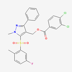 molecular formula C25H19Cl2FN2O4S B2357614 3,4-二氯苯甲酸[5-[(5-氟-2-甲苯磺酰基)-1-甲基-3-苯基-1H-吡唑-4-基]甲基酯 CAS No. 956262-86-5