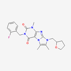 molecular formula C22H24FN5O3 B2357616 2-[(2-Fluorophenyl)methyl]-4,7,8-trimethyl-6-(oxolan-2-ylmethyl)purino[7,8-a]imidazole-1,3-dione CAS No. 876674-85-0