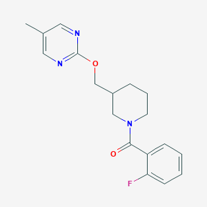 B2357617 (2-Fluorophenyl)-[3-[(5-methylpyrimidin-2-yl)oxymethyl]piperidin-1-yl]methanone CAS No. 2379996-11-7