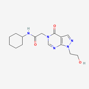 molecular formula C15H21N5O3 B2357620 N-Cyclohexyl-2-(1-(2-Hydroxyethyl)-4-oxo-1H-pyrazolo[3,4-d]pyrimidin-5(4H)-yl)acetamid CAS No. 900011-54-3